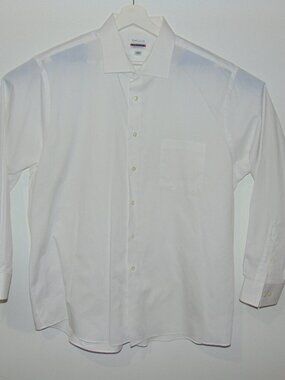 Van Heusen Mens Dress Shirt 17 1/2-34/35 White Cotton Regular Fit Flex Collar